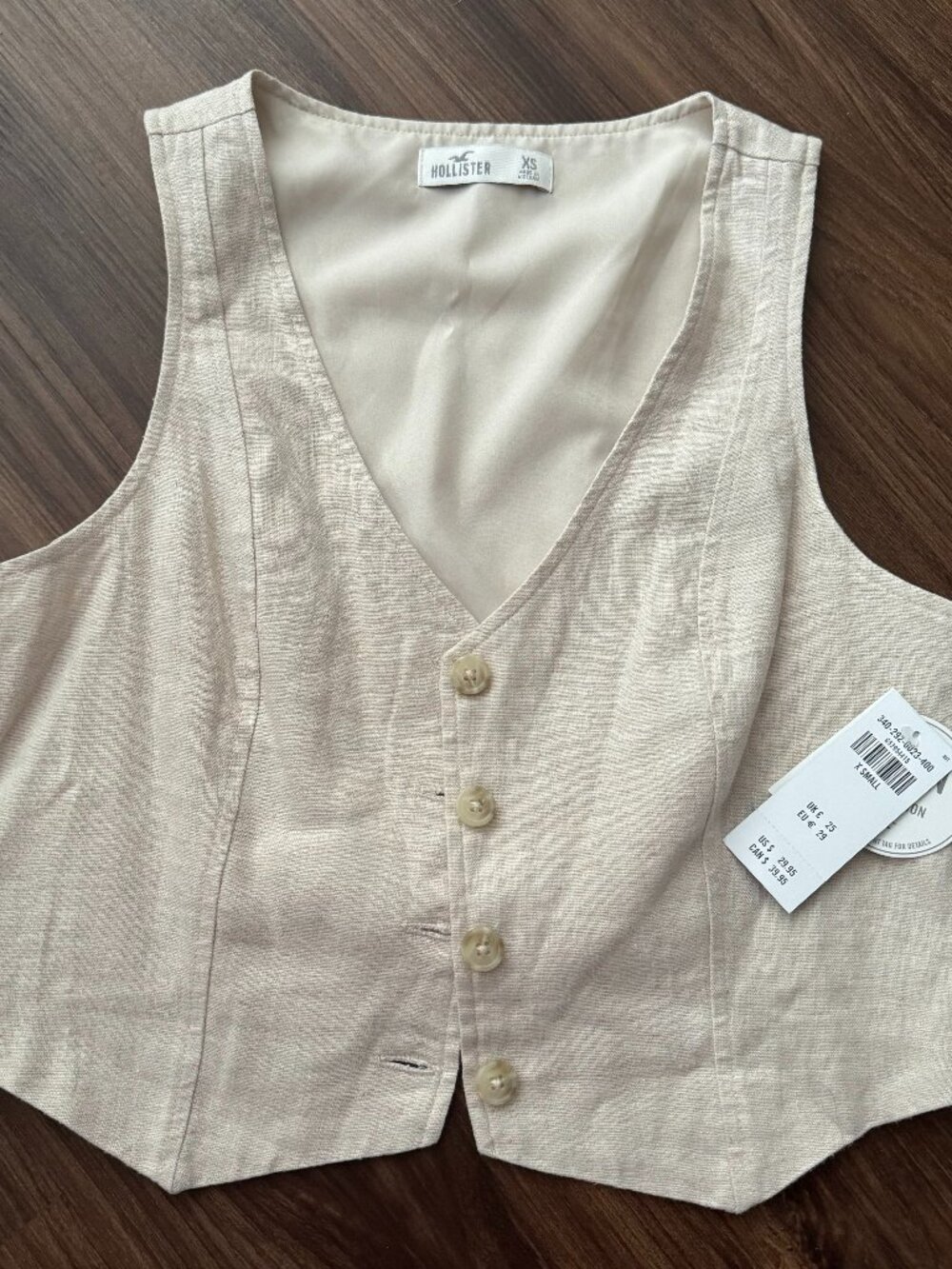 New With Tags Hollister Cream Tan Linen Vest